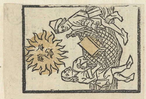 Twee mannen met een net by anonymous, print, 1470-1490