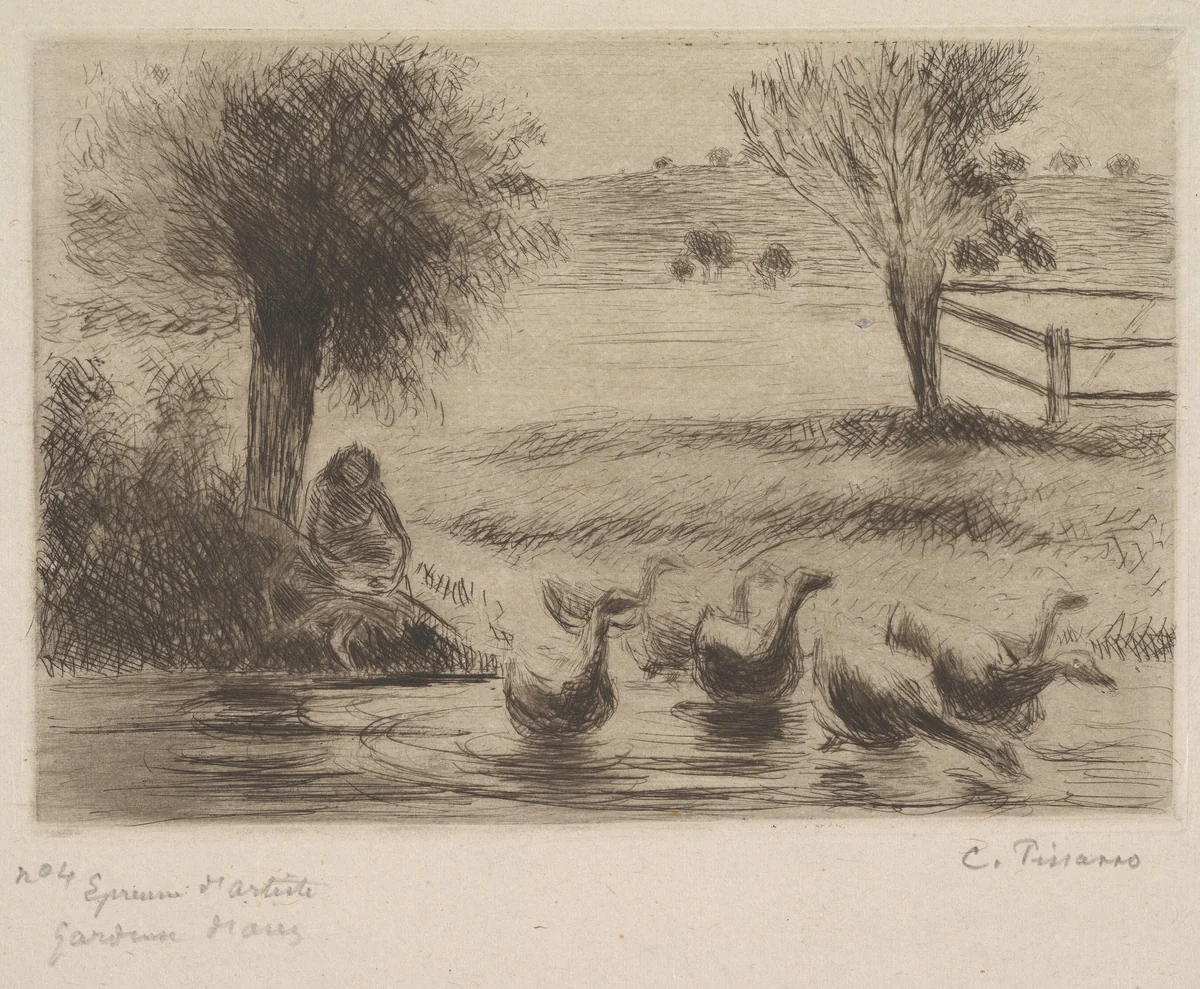 Goose Girl by Camille Pissarro, print, 1888