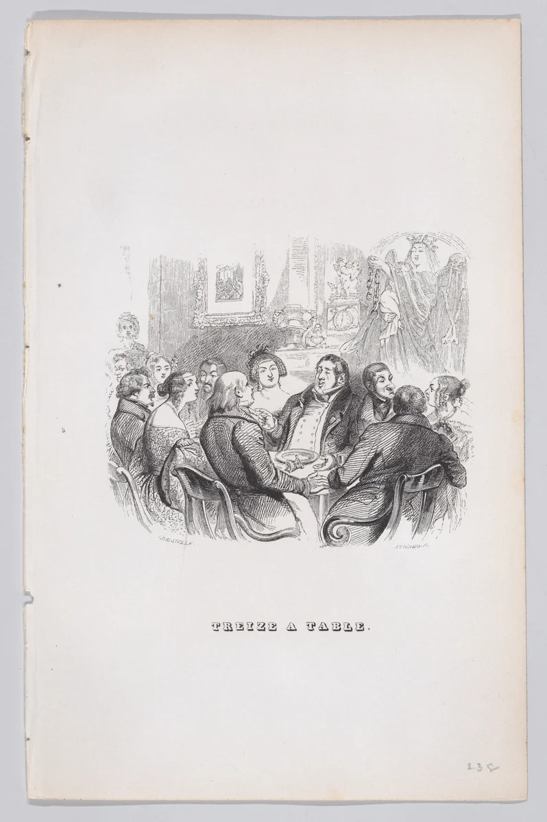 Thirteen at the Table, from "The Complete Works of Béranger" by J. J. Grandville, print, 1836