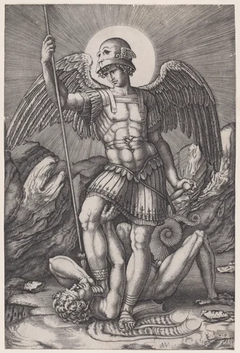 Saint Michael by Agostino Veneziano, print, 1509-1521