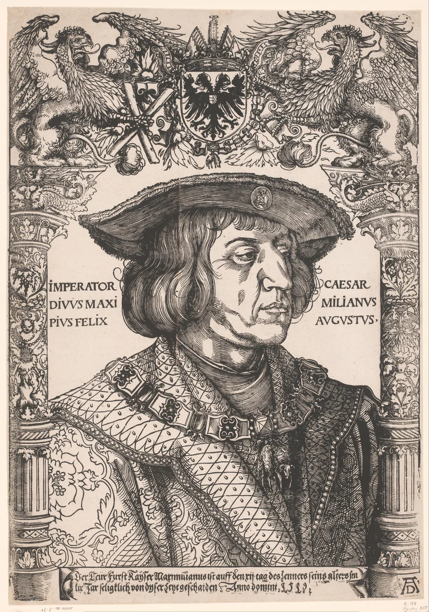 Portret van Maximiliaan I van Habsburg, keizer van het Heilige Roomse Rijk by anonymous, print, 1519