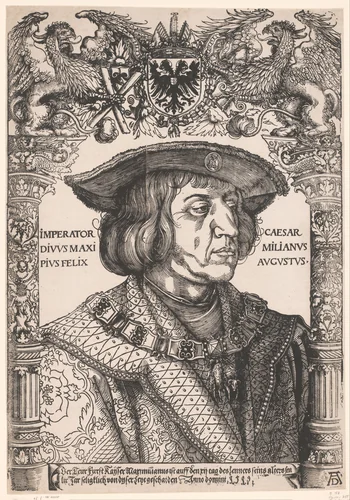 Portret van Maximiliaan I van Habsburg, keizer van het Heilige Roomse Rijk by anonymous, print, 1519