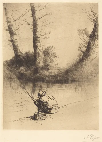 Angler (Le pecheur a la ligne) by Alphonse Legros, print, 1837-1911