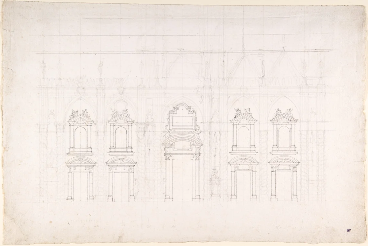 Detail study for the façade of Milan cathedral by Luigi Vanvitelli, drawing, 1700-1773