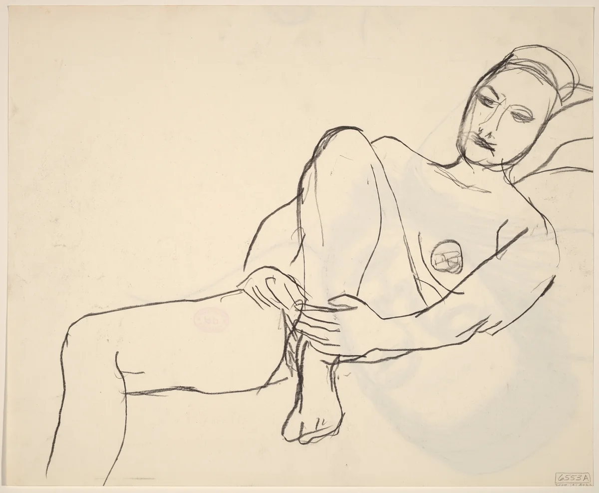 Untitled [head of reclining woman] [recto] by Richard Diebenkorn, drawing, 1955-1967