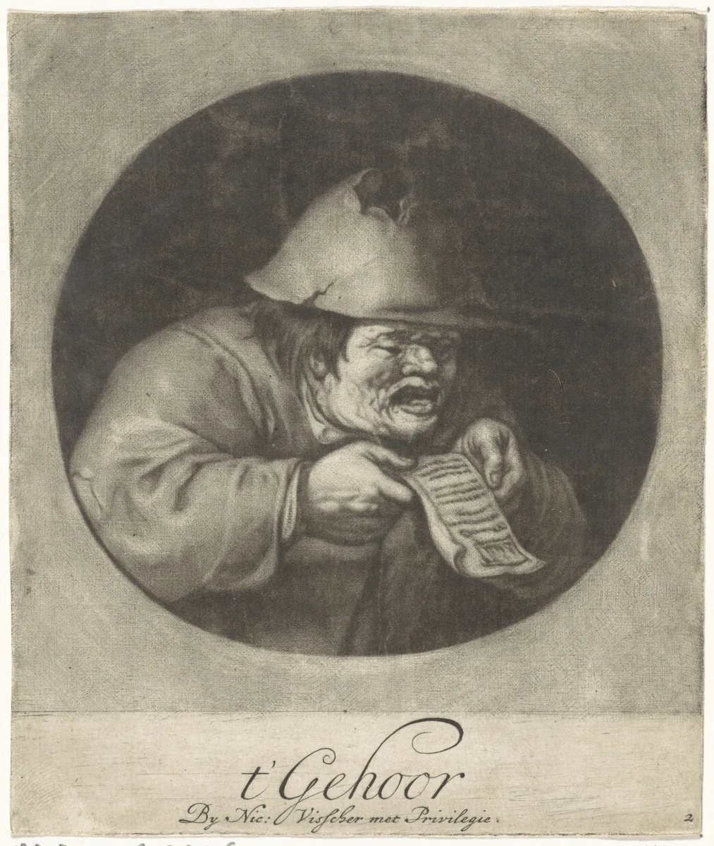 Het Gehoor: zingende boer by Jacob Gole, print, 1670-1709