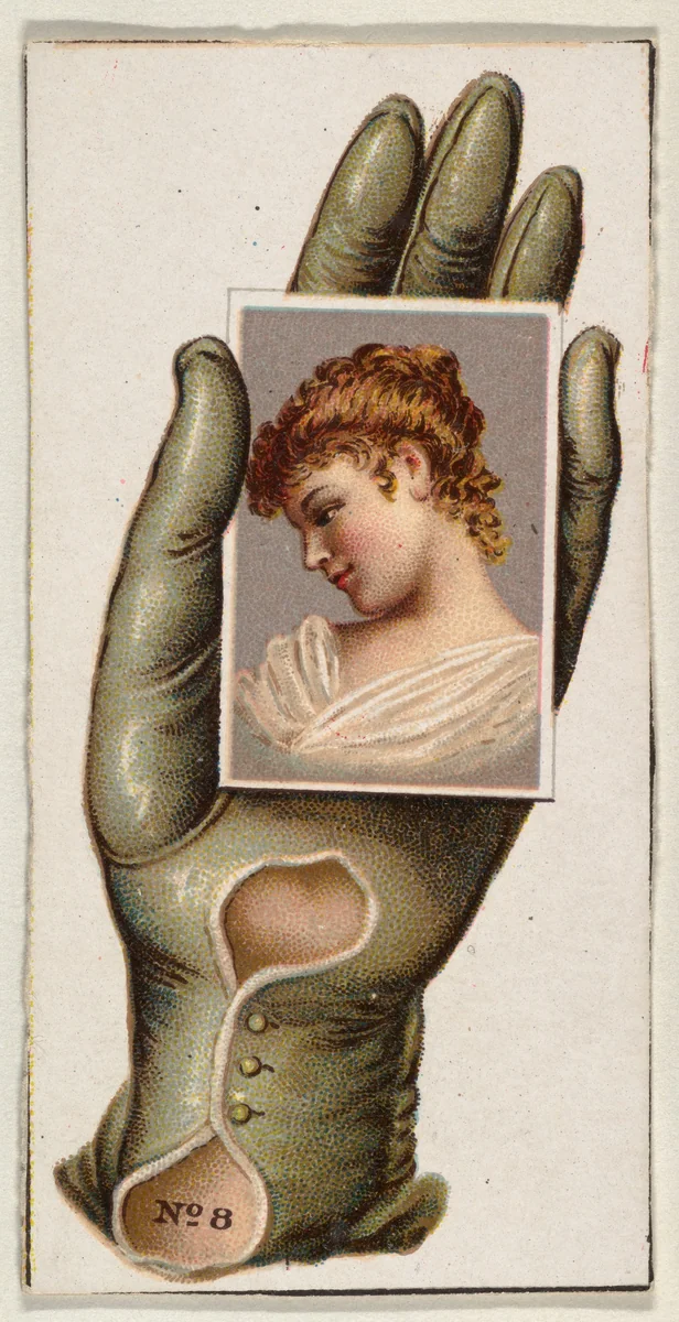 Card Number 8, cut-out from banner advertising the Opera Gloves series (G29) for Allen & Ginter Cigarettes by Allen & Ginter, print, 1885-1895
