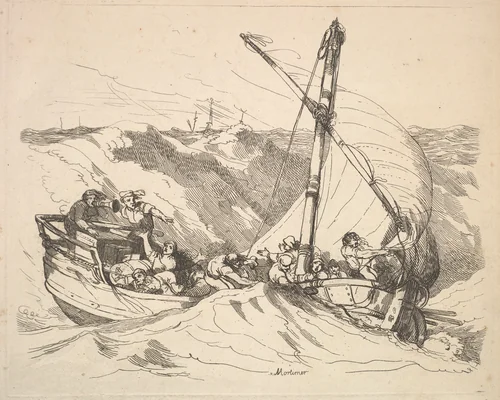 Boat in a Storm at Sea by Thomas Rowlandson, print, 1784-1788