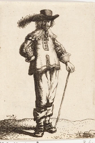 Man met hoed en wandelstok by Jan Gillisz van Vliet, print, 1635