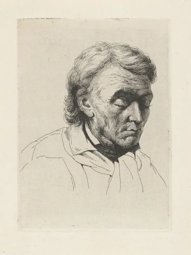 Portret van een oude man met gesloten ogen by Jean Zacherie Mazel, print, 1802-1882