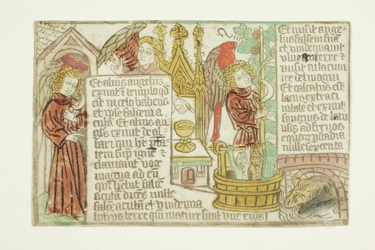 The Vintage of the Grapes of the Vine, from the Blockbook Apocalypse by Unknown Artist, print, 1465-1470