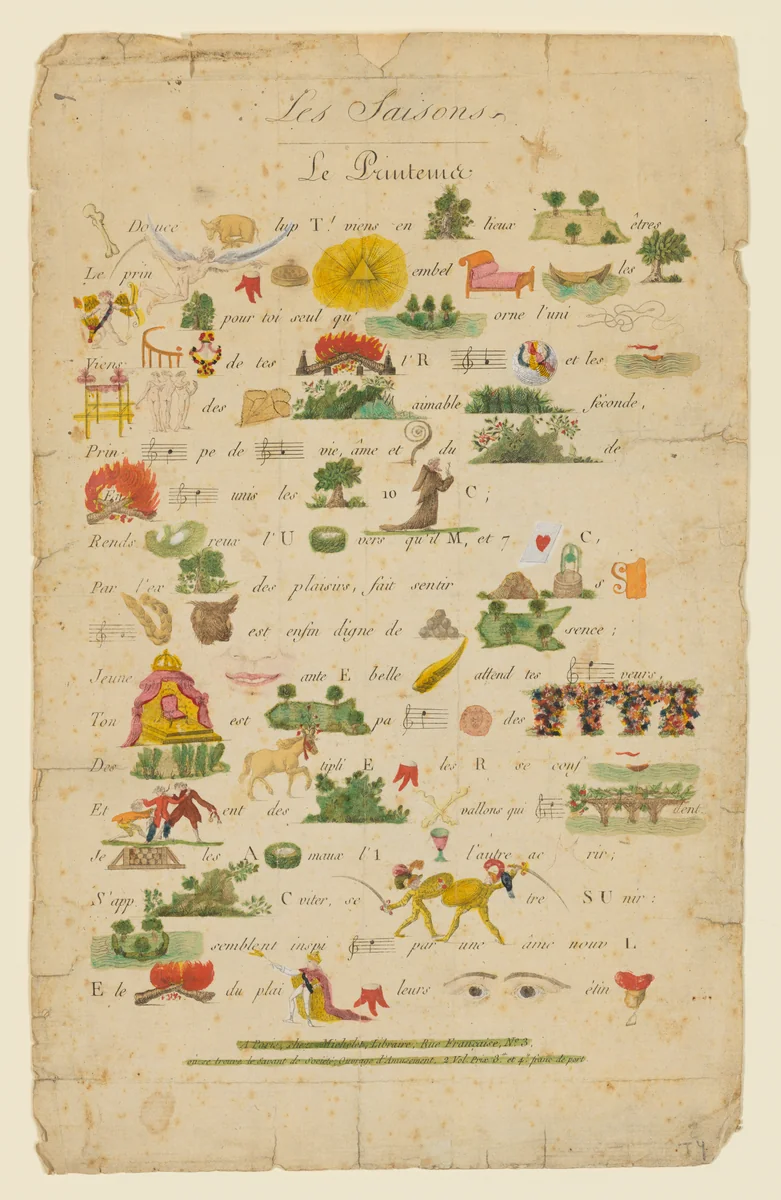 Les Saisons Rebus letter by Michelet, print, 1815-1825