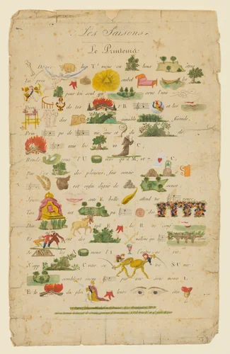 Les Saisons Rebus letter by Michelet, print, 1815-1825