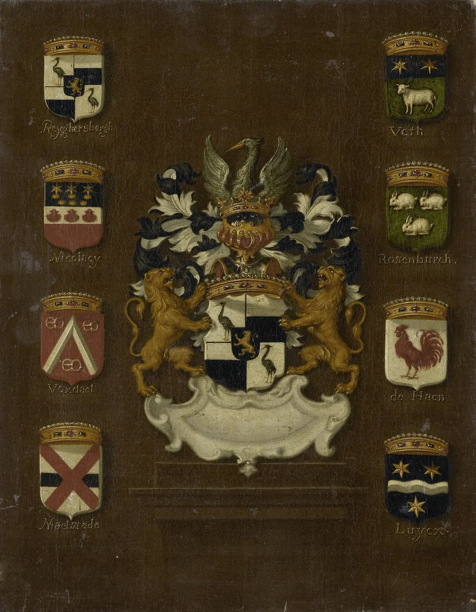 Coat of Arms of Jan van Reyersbergh with its eight quarterings by anonymous, painting, 1650-1699