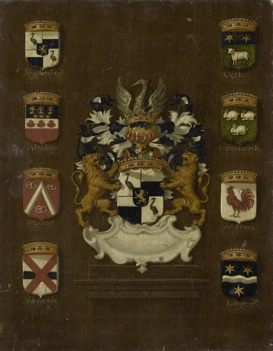 Coat of Arms of Jan van Reyersbergh with its eight quarterings by anonymous, painting, 1650-1699