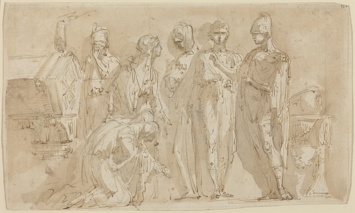 Coriolanus before the Women of Rome by Giuseppe Bernardino Bison, drawing, 1785-1789