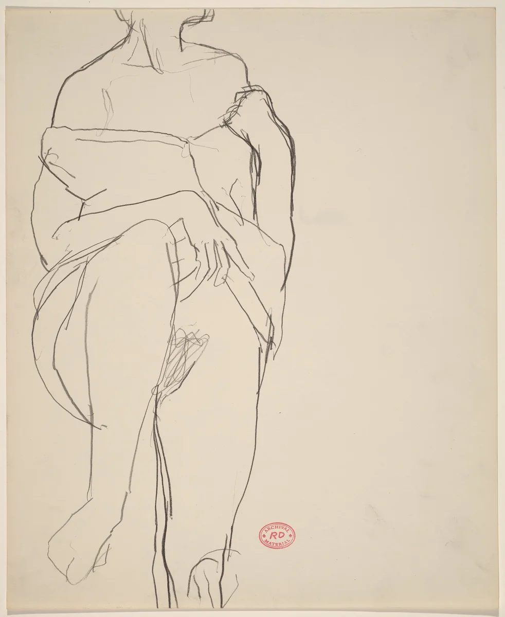 Untitled [model lifting her dress and pulling it off her shoulders] by Richard Diebenkorn, drawing, 1955-1967