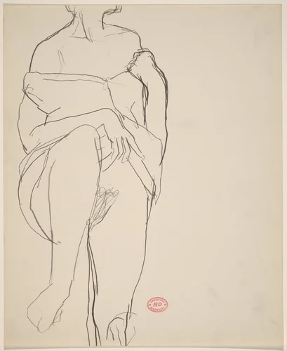 Untitled [model lifting her dress and pulling it off her shoulders] by Richard Diebenkorn, drawing, 1955-1967