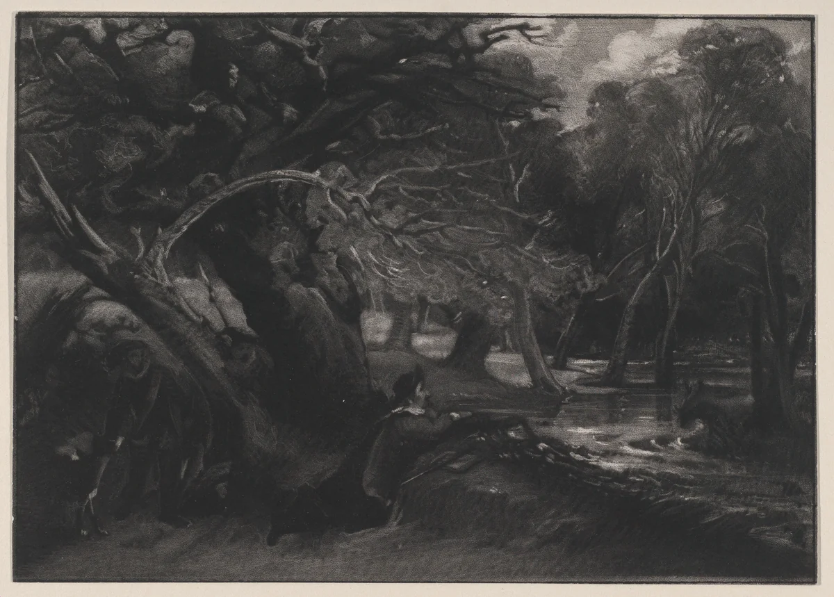 Jacques and the Wounded Stag (Shakespeare, As You Like It, Act 2, Scene 1) by David Lucas, print, 1830