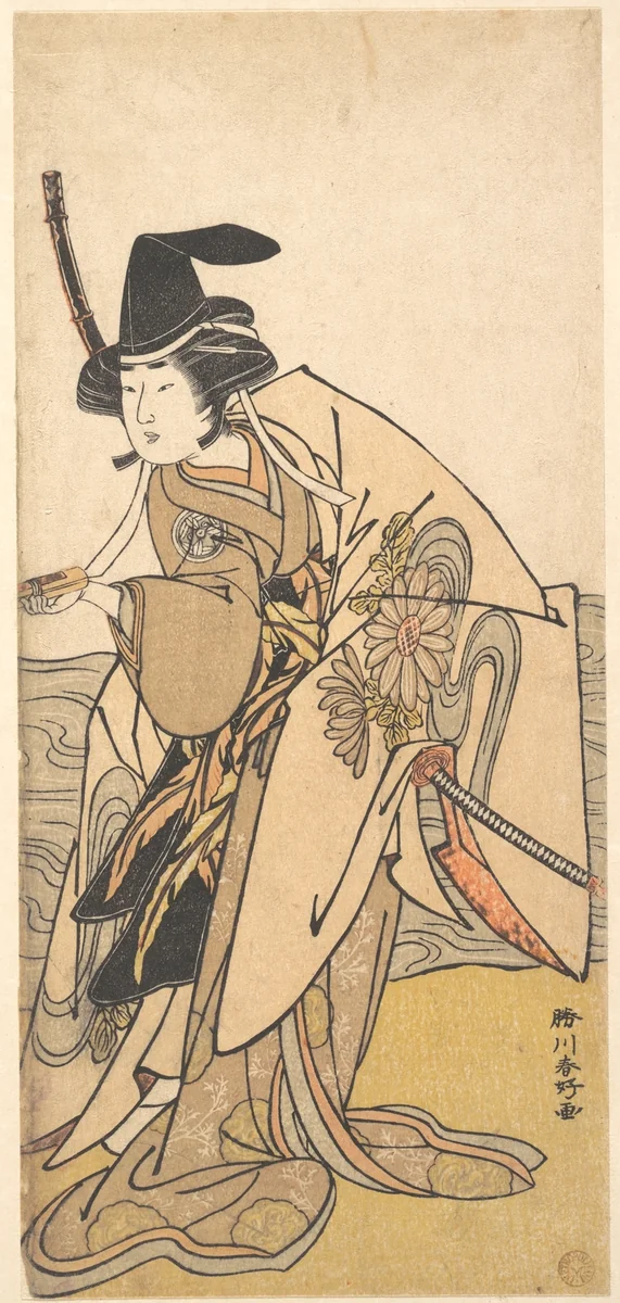 The Second Yamashita Kinsaku in the Role of Onna Kusunoki by Katsukawa Shunkō (勝川春好), print, 1769-1789