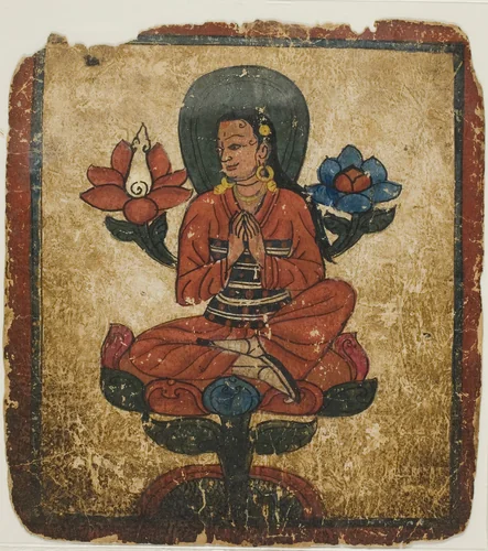 Figure Seated on Lotus, from a Set of Initiation Cards (Tsakali) by Southern Tibet, painting, 1299-1499