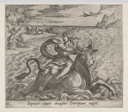 Plate 21: The Rape of Europa (Iupiter tauri imagine Europam rapit), from Ovid's 'Metamorphoses' by Antonio Tempesta, print, 1606