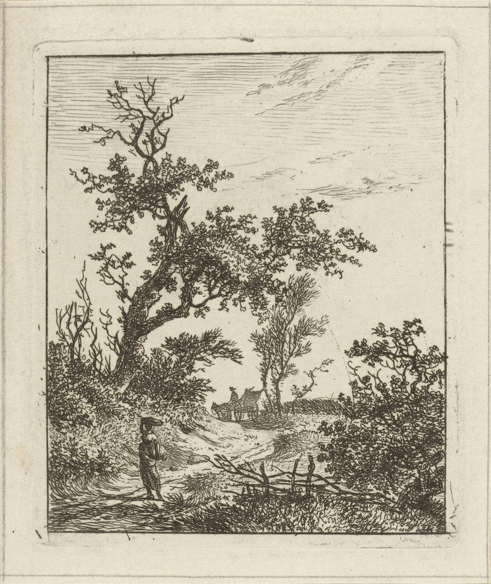 Landschap met vrouw en kar by Hermanus Fock, print, 1781-1822