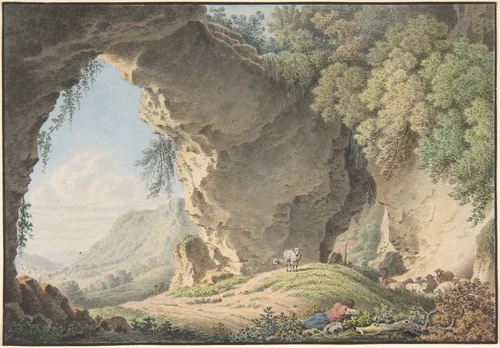 Rocky Landscape with Sleeping Shepherd by Philip Heinrich Dunker, drawing, 1817