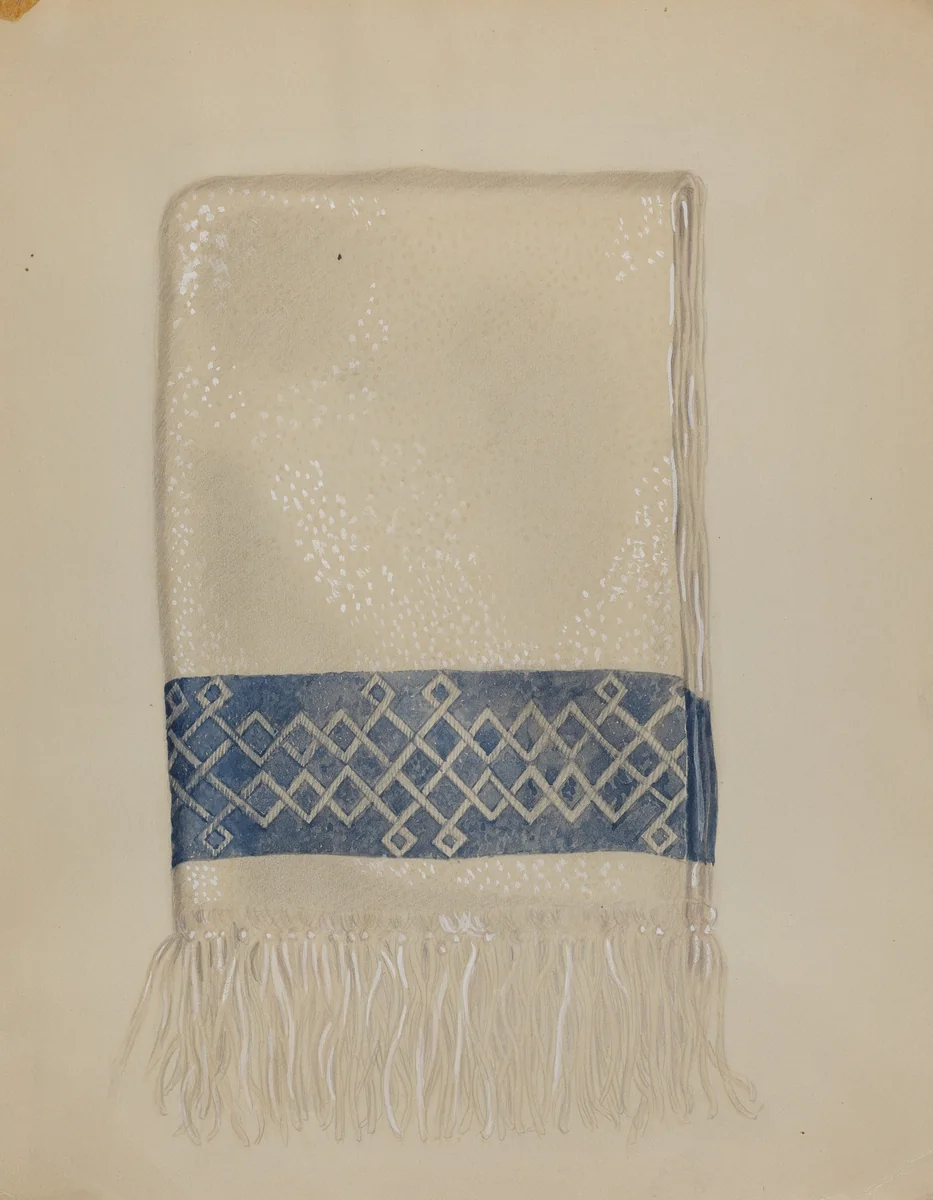 Cotton Towel - Blue Border and Fringe by Eva Wilson, index of american design, 1937
