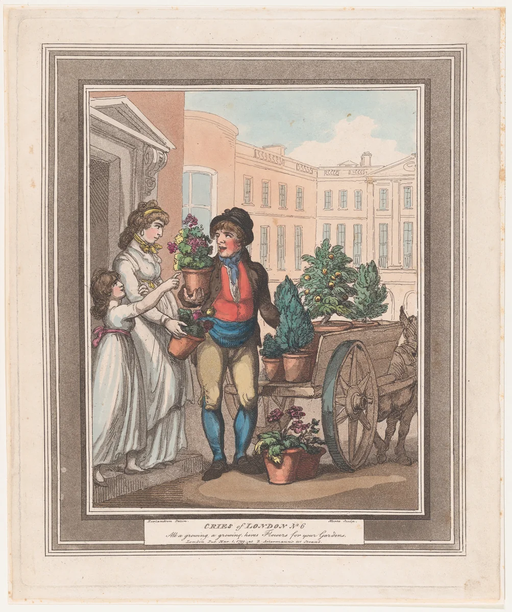 Cries of London, No. 6: All a growing, here's Flowers by Henri Merke, print, 1799