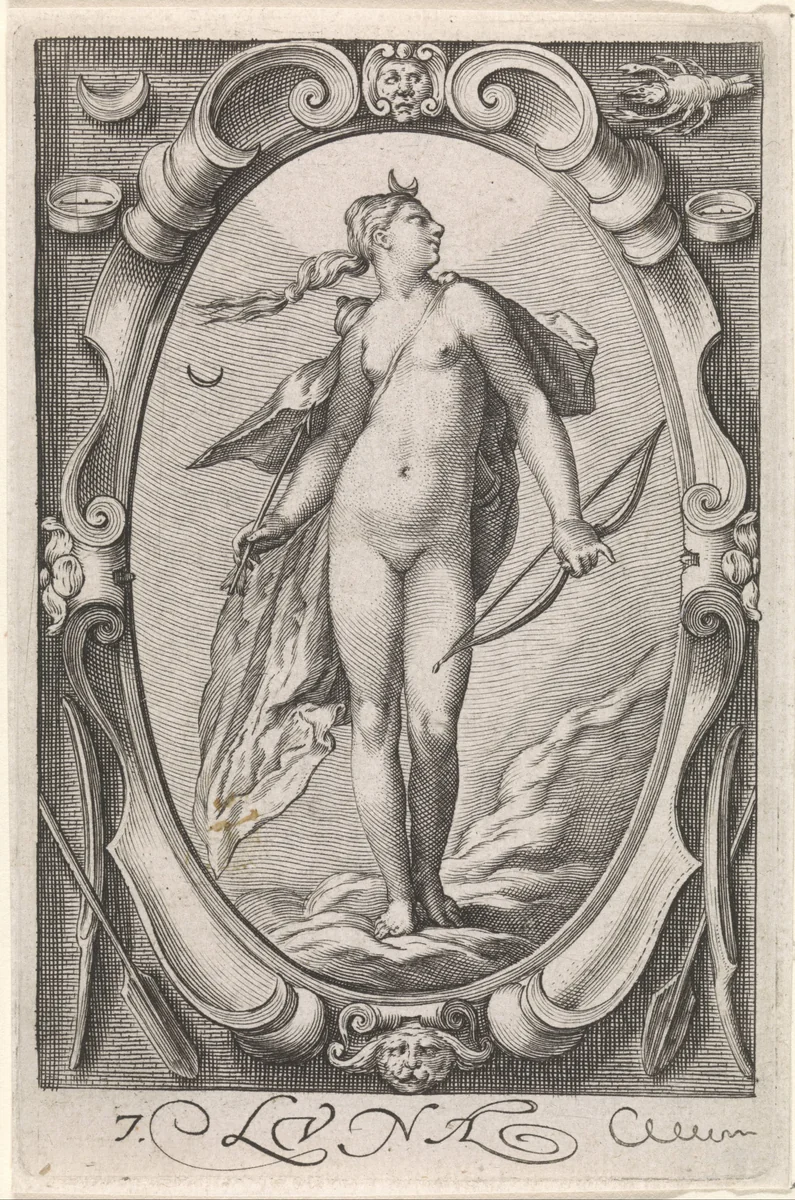 Maan (Diana) by Jacob Matham, print, 1597