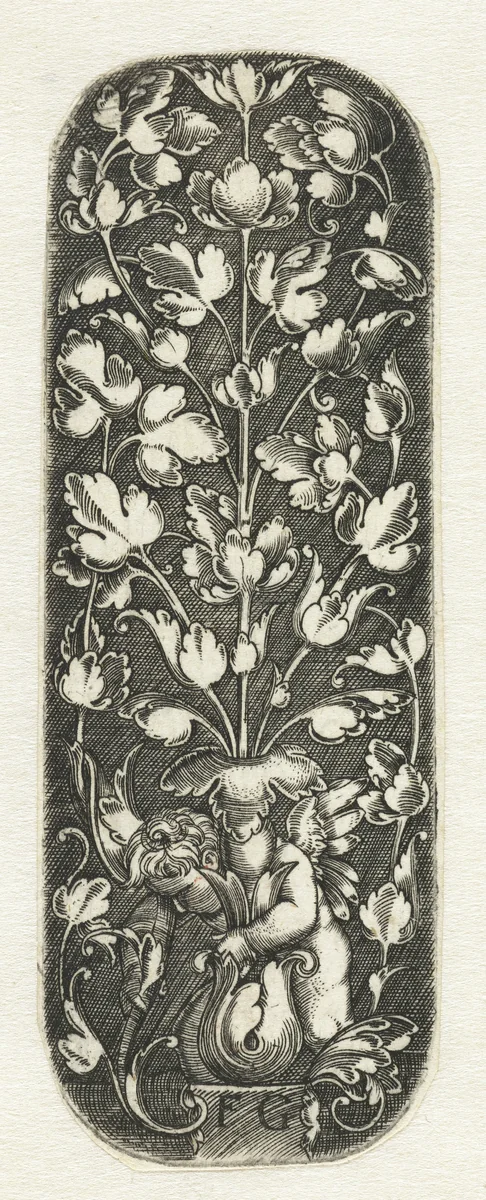 Ornament met putto en vaas by Unknown, print, 1530-1540