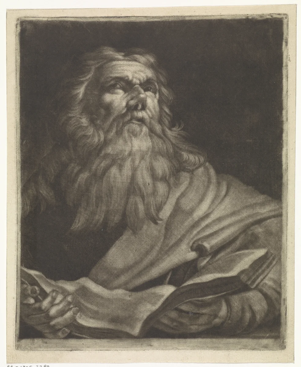 Oude man met een opengeslagen boek by Johannes de Groot, print, 1698-1776