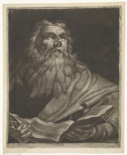 Oude man met een opengeslagen boek by Johannes de Groot, print, 1698-1776