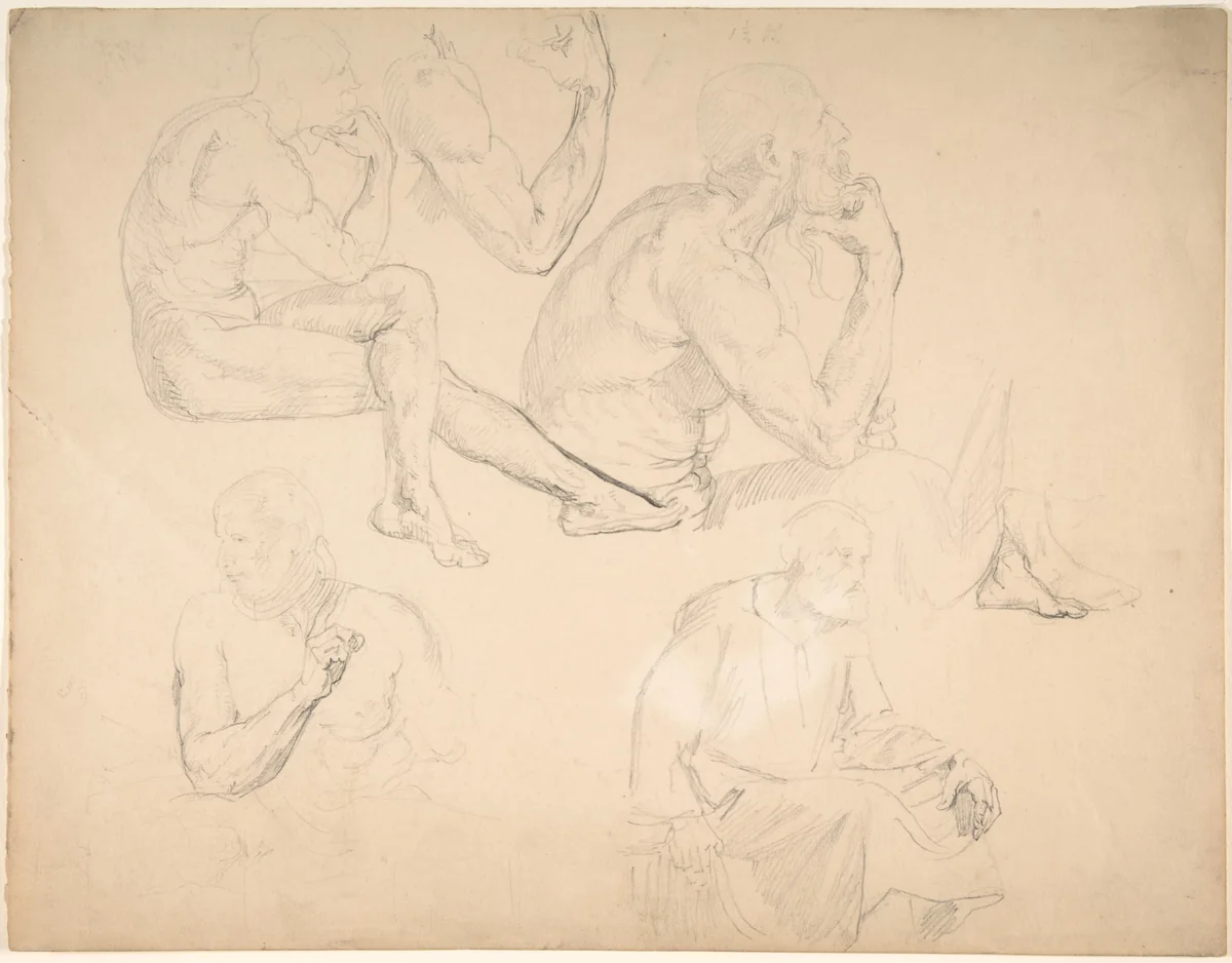 Studies of a Seated Bearded Man by Eduard Julius Friedrich Bendemann, drawing, 1831-1889