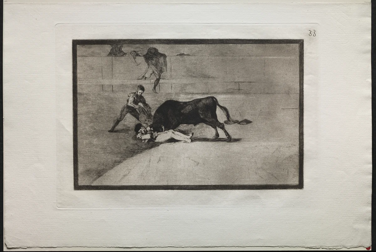Bullfights: The Unlucky Death of Pepe Illo, in the Ring at Madrid by Francisco de Goya, print, 1816-1876