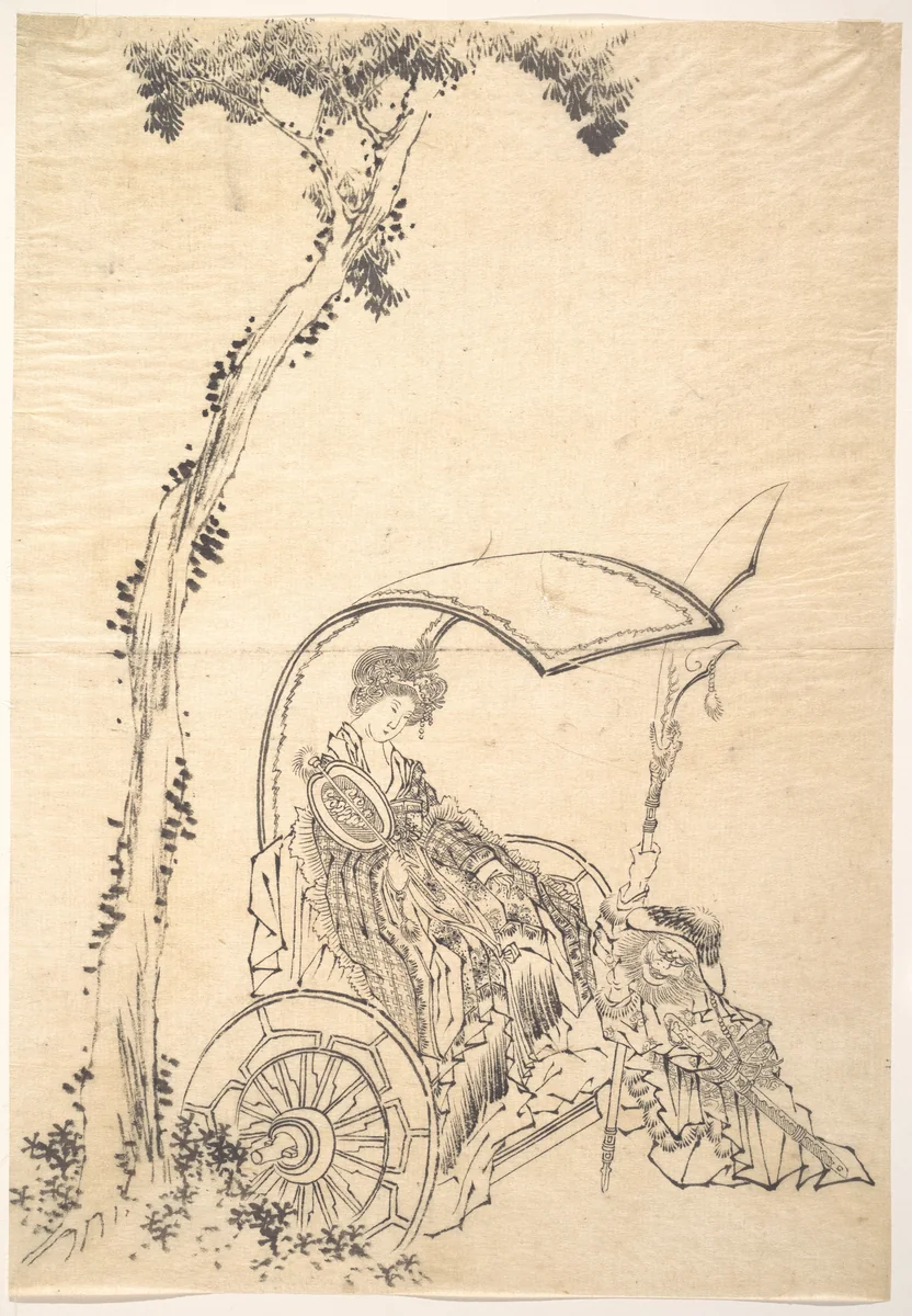 Lady in a Chariot by Katsushika Hokusai (葛飾 北斎), print, 1760-1849