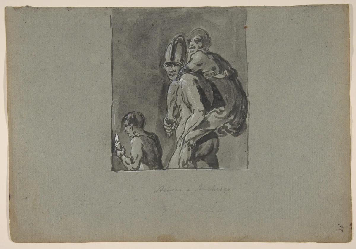 Aeneas and Anchises by Leonaert Bramer, drawing, 1611-1674