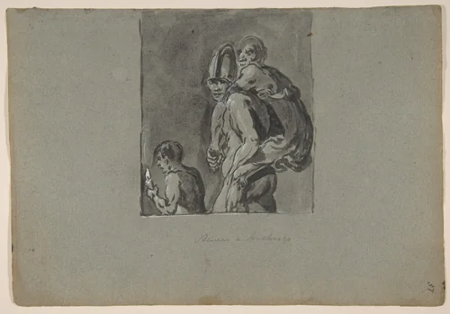 Aeneas and Anchises by Leonaert Bramer, drawing, 1611-1674