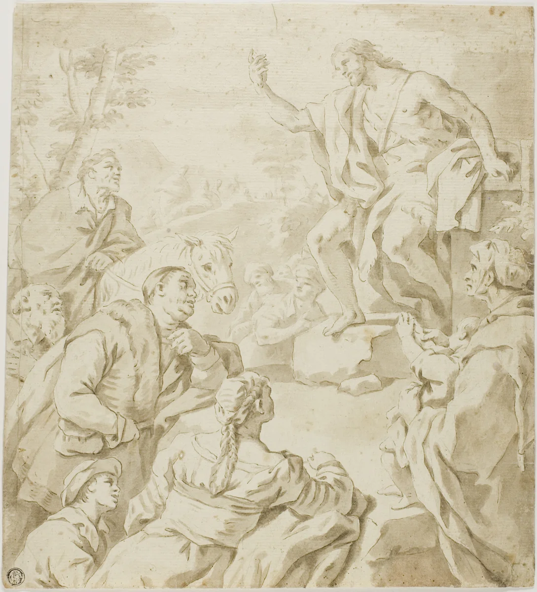 Saint John the Baptist Preaching by Luca Giordano, drawing, 1652-1705
