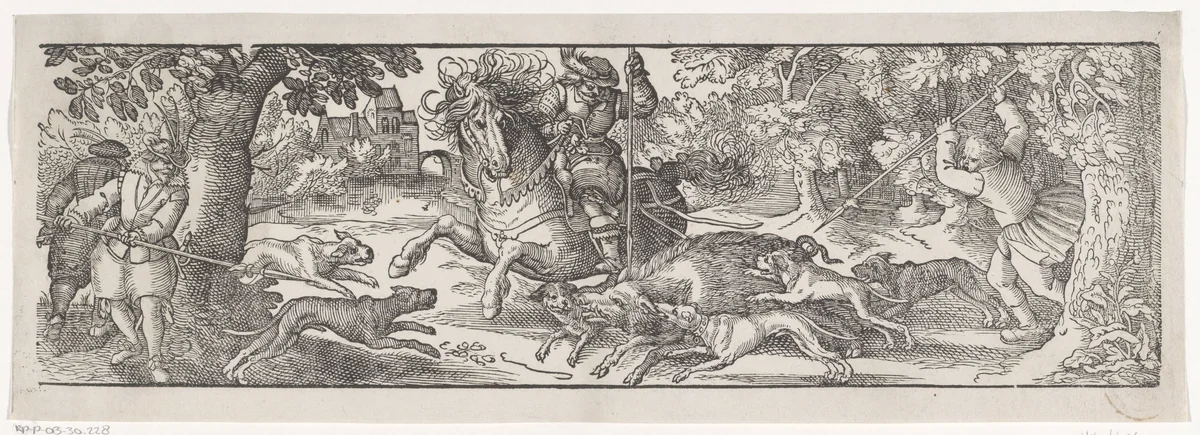 Varkensjacht by Philips Serwouters, print, 1601-1650