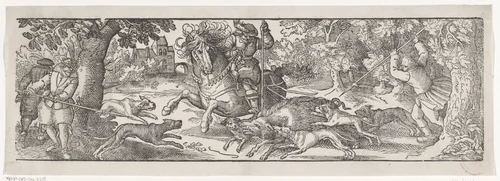 Varkensjacht by Philips Serwouters, print, 1601-1650