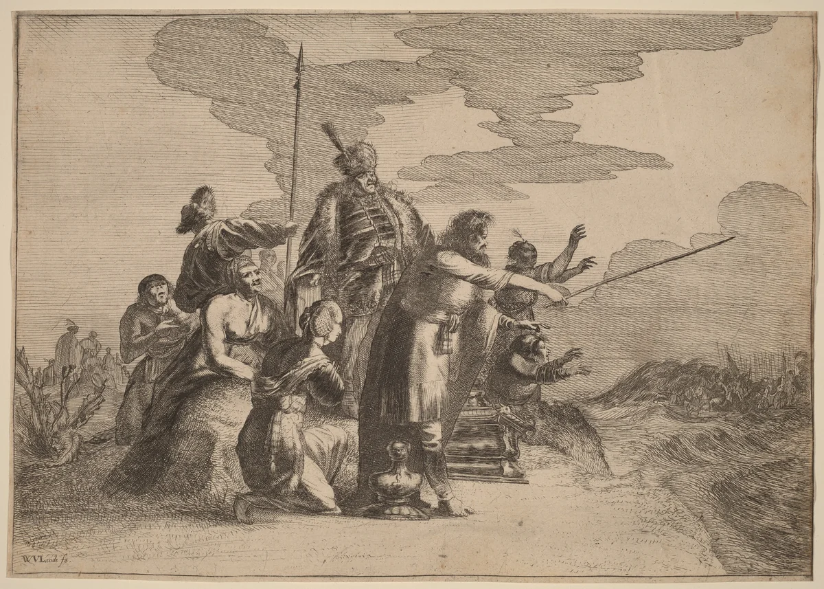 Pharoah Perishing in the Red Sea by Willem van Lande, print, 1610-1650