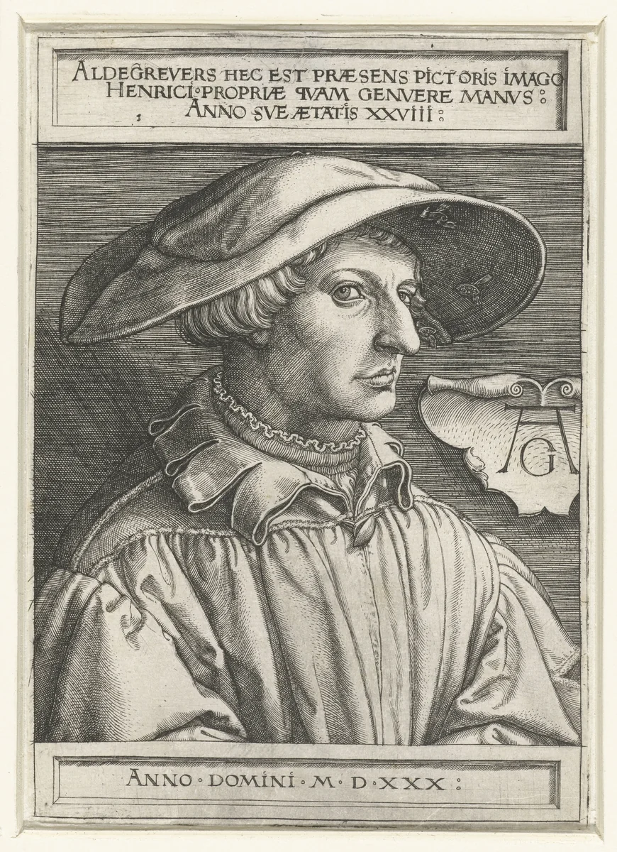 Zelfportret van Heinrich Aldegrever by Unknown, print, 1530
