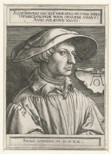 Zelfportret van Heinrich Aldegrever by Unknown, print, 1530