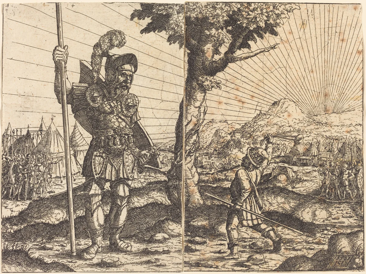 David and Goliath by Hanns Lautensack, print, 1551
