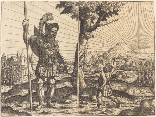 David and Goliath by Hanns Lautensack, print, 1551