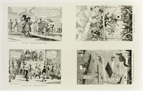 Dog Days - Legislation Going to the Dogs from George Cruikshank's Steel Etchings to The Comic Almanacks: 1835-1853 (top left) by George Cruikshank, print, 1844
