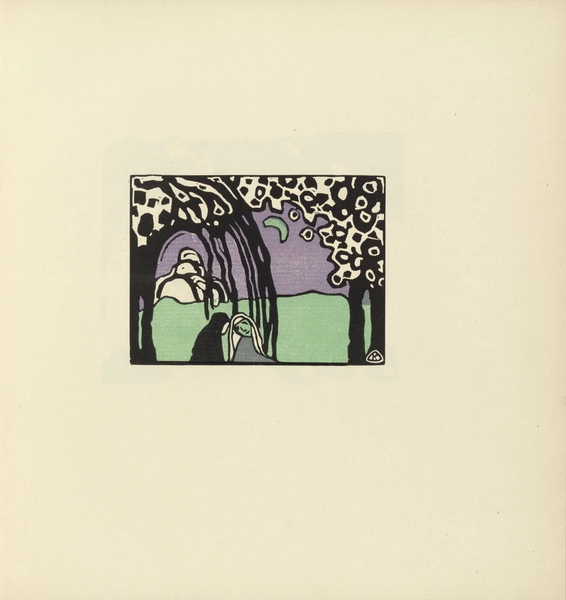 Two Women in Moonlit Landscape (Zwei Frauen in Mondlandschaft) (plate, folio 12) from Klänge (Sounds) by Wassily Kandinsky, illustrated book, 1913