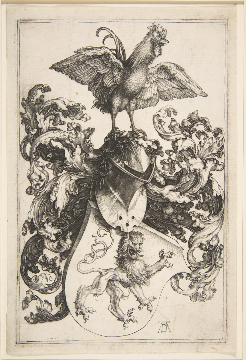 Coat of Arms with Cock by Albrecht Dürer, print, 1497-1507